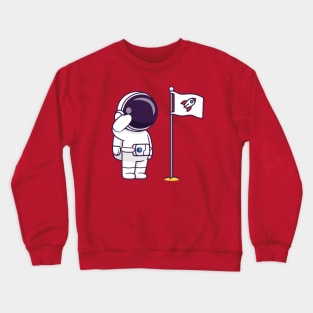 Cute Astronaut Respect Rocket Flag Cartoon Crewneck Sweatshirt